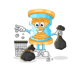 hourglass Throw garbage mascot. cartoon vector