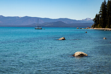 Sailboat at anchor, Lake Tahoe, California