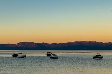 Lake Tahoe Powerboats at Sunsent