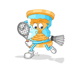 Obraz premium hourglass playing badminton illustration. character vector