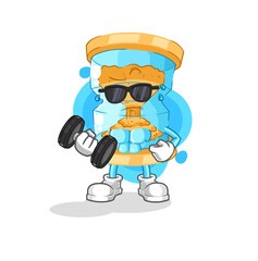 hourglass lifting dumbbell vector. cartoon character
