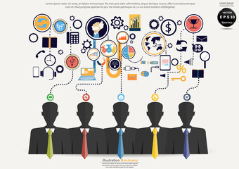 Illustration business.design modern  idea and concept think creativity. for brainstorm,Social network,success,plan,think,search,analyze,communicate, futuristic idea innovation technology.