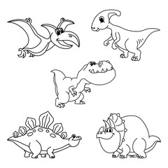 Cute dinosaur set cartoon coloring page illustration vector. For kids coloring book.
