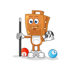 suitcase head plays billiard character. cartoon mascot vector