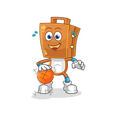 suitcase head dribble basketball character. cartoon mascot vector