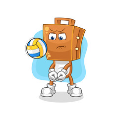 suitcase head play volleyball mascot. cartoon vector