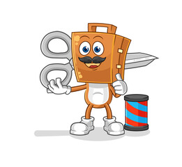 suitcase head barber cartoon. cartoon mascot vector