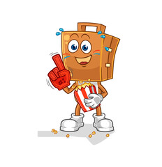 suitcase head fan with popcorn illustration. character vector