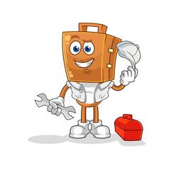 suitcase head mechanic cartoon. cartoon mascot vector