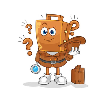recommend clip art: suitcase head detective vector. cartoon character