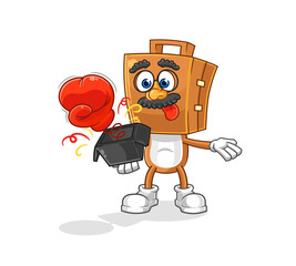 suitcase head prank glove in the box. cartoon mascot