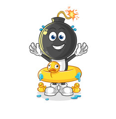 bomb head with duck buoy cartoon. cartoon mascot vector