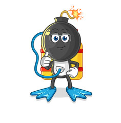 bomb head diver cartoon. cartoon mascot vector