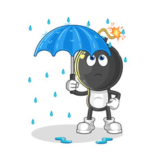 bomb head holding an umbrella illustration. character vector