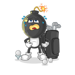 bomb head with golf equipment. cartoon mascot vector