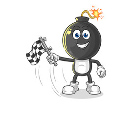 bomb head hold finish flag. cartoon mascot vector