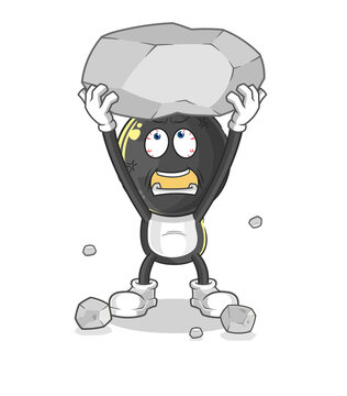bomb head lifting rock cartoon character vector