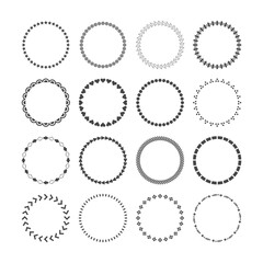 Black assorted circle emblems icons set design element on white background