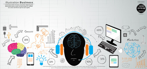 Illustration business.design modern  idea and concept think creativity. for brainstorm,Social network,success,plan,think,search,analyze,communicate, futuristic idea innovation technology.