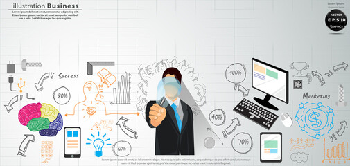 Illustration business.design modern  idea and concept think creativity. for brainstorm,Social network,success,plan,think,search,analyze,communicate, futuristic idea innovation technology.
