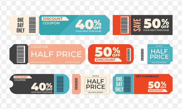 Coupon discount isolated gift voucher for business set of promo coupons