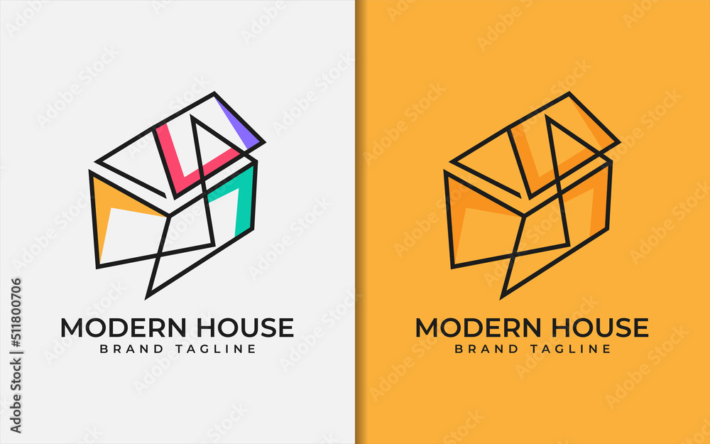 Poster Abstract Creative Modern House Logo Design with Minimalist Lines and Pop Colorful Combination Style Concept. Architecture Building Vector Logo Illustration.