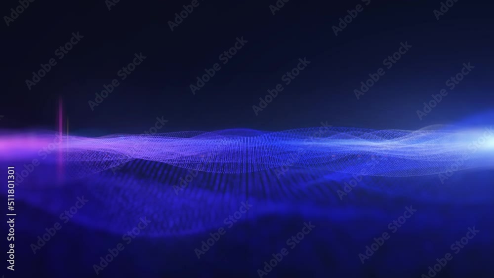 Poster Abstract technology data field particle flowing, floating wave 4K motion loop in cyberspace background.