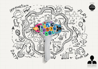 Illustration business.design modern  idea and concept think creativity. for brainstorm,Social network,success,plan,think,search,analyze,communicate, futuristic idea innovation technology.