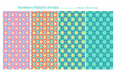 Seamless mosaic morocco islamic decorative pattern texture background design in 4 color represent spring, summer, autumn, winter. Vector illustration.
