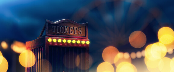 old ticket booth in a carnival at night. 3D rendering, illustration
