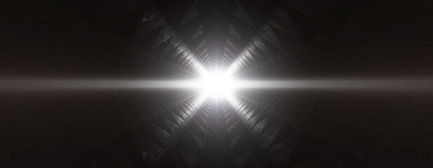 Dark abstract Sci Fi Triangle background. Glowing Light Rays. 3d Rendering - obrazy, fototapety, plakaty