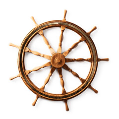 Ship steering wheel, commonly known as helm, isolated on a white background. 3D Rendering, illustration © fergregory