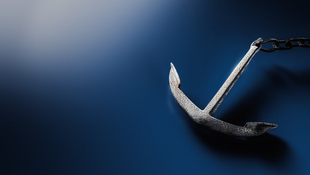 anchor on a blue background. 3D rendering, illustration
