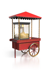 3D rendering, illustration of a popcorn cart. © fergregory