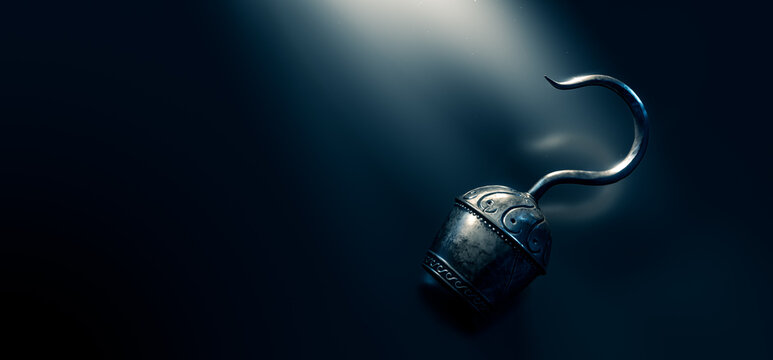 3D rendering / illustration of a pirate's hook on a dark background
