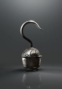 3D rendering / illustration of a pirate's hook on a grey