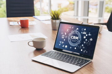 Fototapeta Customer relationship management system on modish computer for CRM business and enterprise obraz