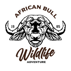 African Bull vector illustration in hand drawn vintage style, perfect for tshirt design