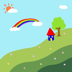 house and rainbow