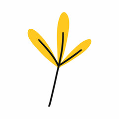 Yellow twig. Vector illustration of doodles. Flowers and herbs. Postcard decor element.