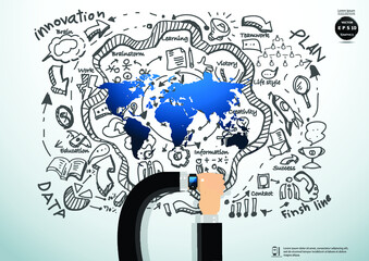 Illustration business.design modern  idea and concept think creativity. for brainstorm,Social network,success,plan,think,search,analyze,communicate, futuristic idea innovation technology.