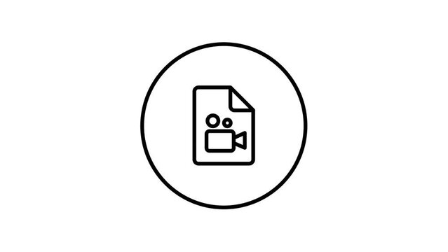 Document video line icon inside circle, media video, black outline, line icon video animation.