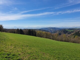 Beautiful view in Lower Austria. View to popular mount Oetscher. Hiking and outdoor concept.