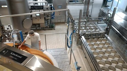 Super Slow Motion Making Cheese. Producing Dairy Cheesemaking Industry 