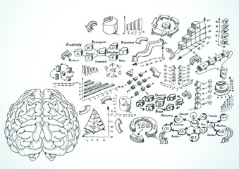 Illustration business.design modern  idea and concept think creativity. for brainstorm,Social network,success,plan,think,search,analyze,communicate, futuristic idea innovation technology.