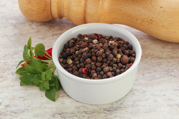 Peppercorn mix heap in the bowl