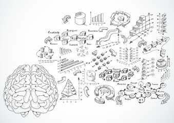 Illustration business.design modern  idea and concept think creativity. for brainstorm,Social network,success,plan,think,search,analyze,communicate, futuristic idea innovation technology.