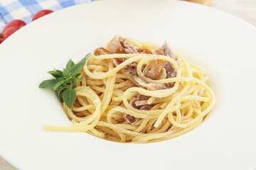 Spaghetti carbonara pasta with bacon