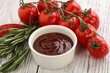 Tomato barbecue sauce on the bowl