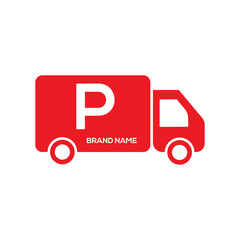 Letter  P Express Delivery Logo Truck icon Freight, delivery symbol. Vector illustration.